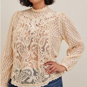 Torrid Mixed Lace High Neck Top in Beige Size 3 or 3X